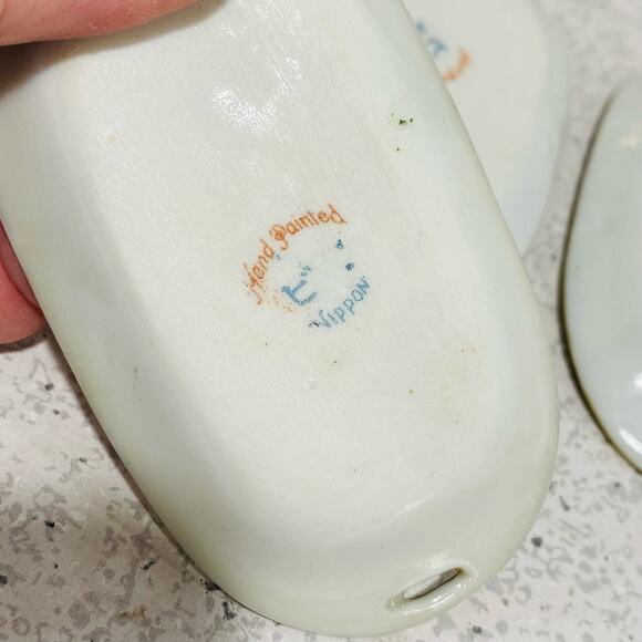 Vintage Hand Painted Nippon Porcelain Relish Tidbit Tray & 4 Salt Cellars Set - Picture 7 of 13